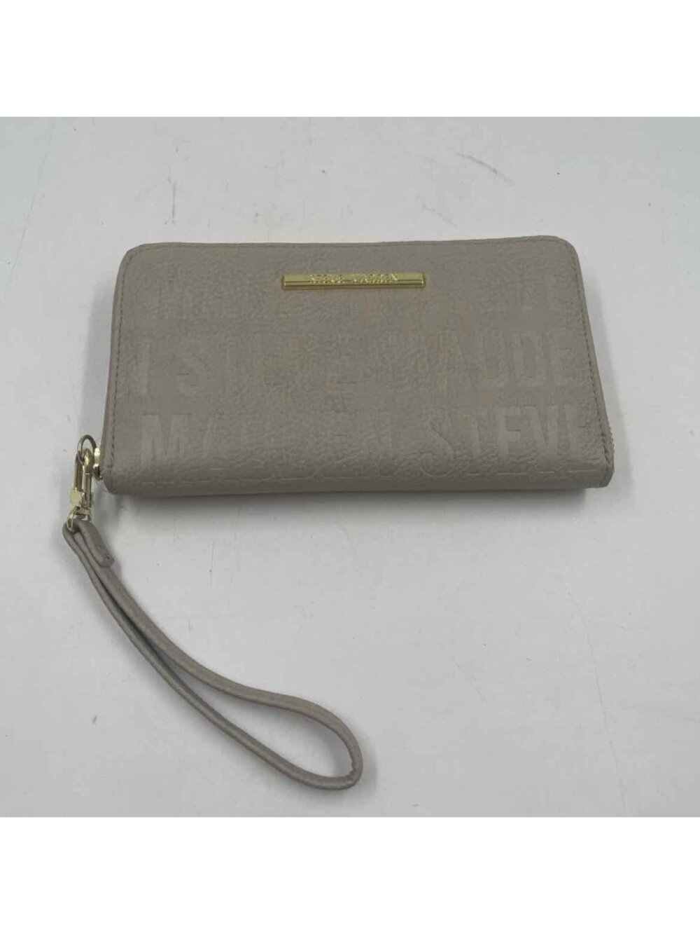 Steve Madden Women's Beige Embossed Wallet Zip Around Wristlet
